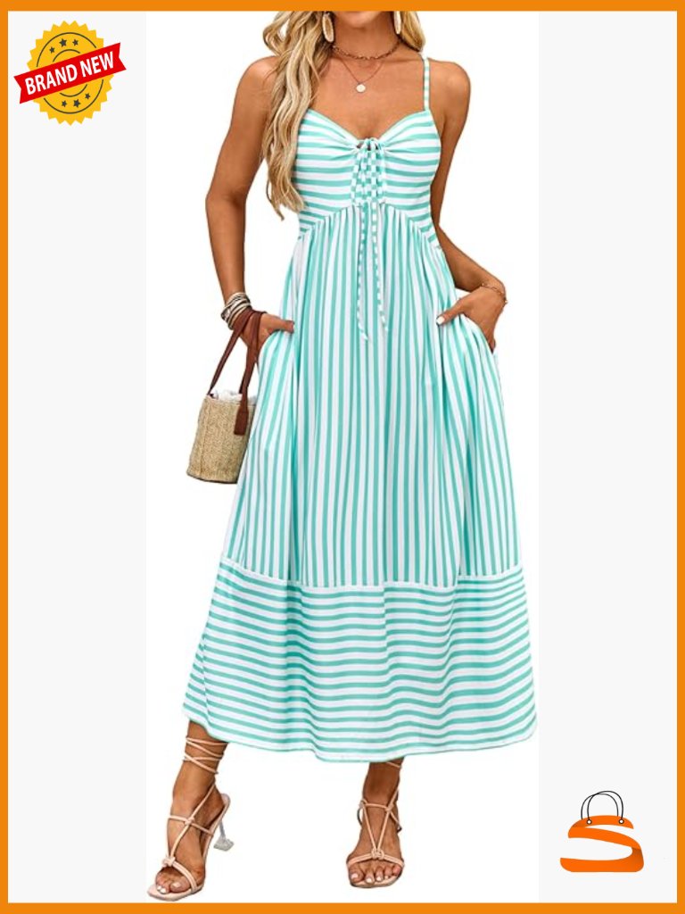 Striped Maxi Dress With Pockets Sleeveless Boho Summer